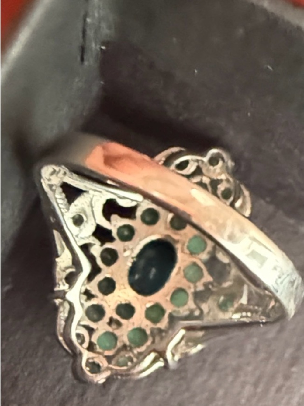 Ethiopian Blue Opal & Emerald vintage 
Ring 925 Silver 14K WG Sz8.5 - Picture 8 of 17